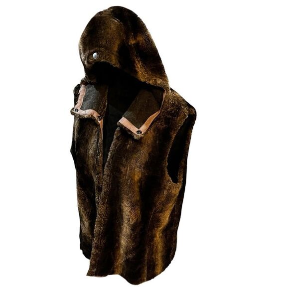 Maksar Faux Fur hooded sleeveless vest ladies medium plush teddy layering piece - Picture 7 of 12